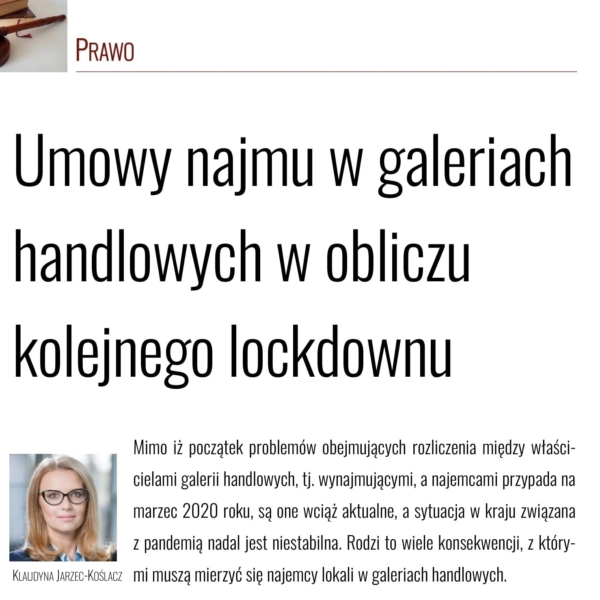 Umowy najmu w galeriach handlowych w obliczu lockdownu