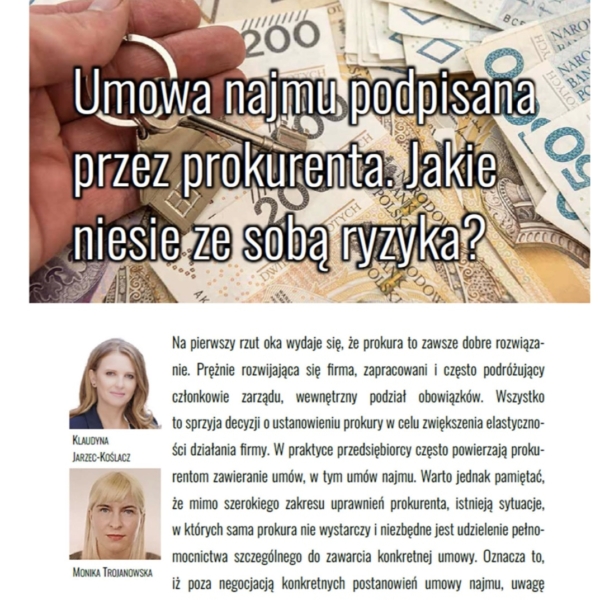 Umowa najmu zawarta przez prokurenta działającego w imieniu wynajmującego. Jakie ryzyka z tego wynikają?