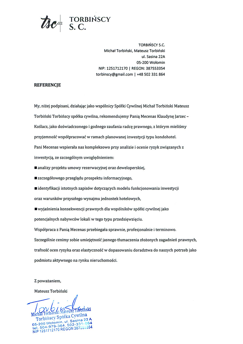 Torbińscy S.C. Referencje Torbinscy